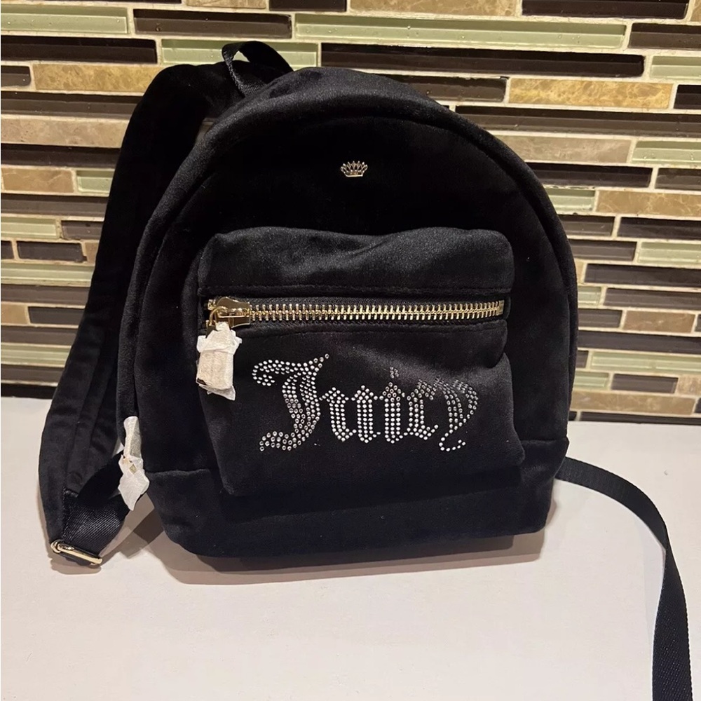 Y2K Juicy Couture rhinestone black label velvet velour mini backpack